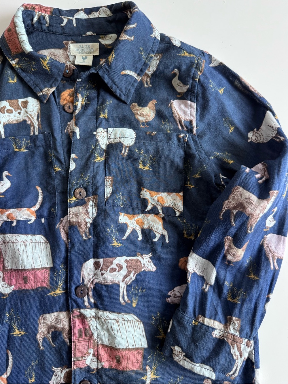 Blue Rooster On The Farm Button Up 🐷